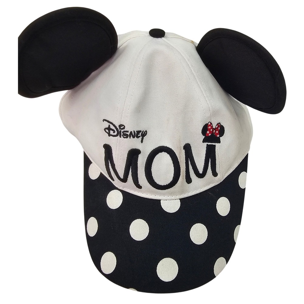 Disney Mom Baseball Cap Minnie Mouse Ears‎ Polka Dot Hat Black White Adjustable